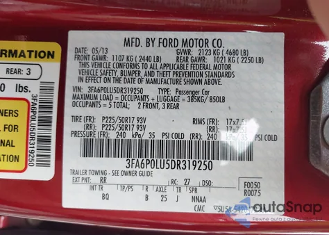 2013 Ford Fusion Se Hybrid from USA, damaged, VIN 3FA6P0LU5DR319250